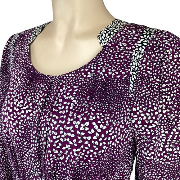 Leifsdottir Anthropologie Top Size 0 Purple & White Leaf Print Silk - Picture 3 of 7